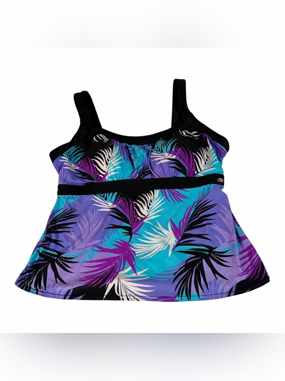 ZeroXposur 3X Vibrant Tropical Print Tankini Swim Top - Teal, Purple & Black